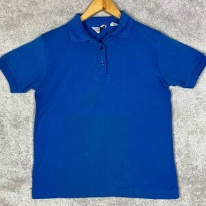 Vintage Sport Essentials Womens Blue Short Sleeve Polo Shirt Size Large
